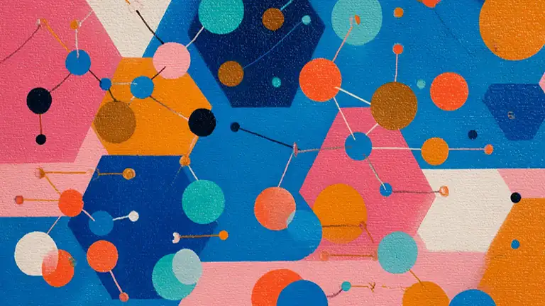 a pattern of retro circles, squares and shapes